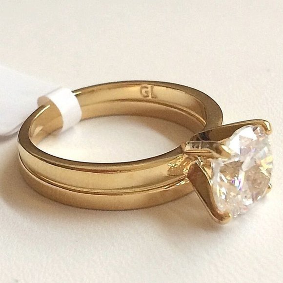 Cubic Zirconia Solitaire Engagement Ring Wedding Set Size 9 10 Gold Plated Band - Picture 5 of 10